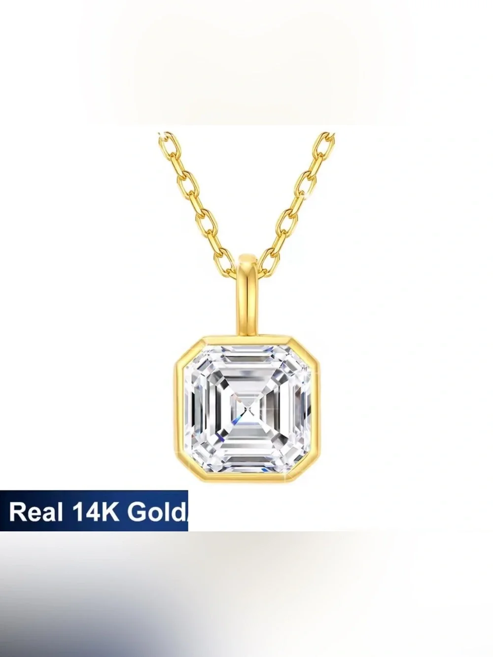 14k Yellow Gold Asscher Cut 2 Ct. Moissanite Necklace